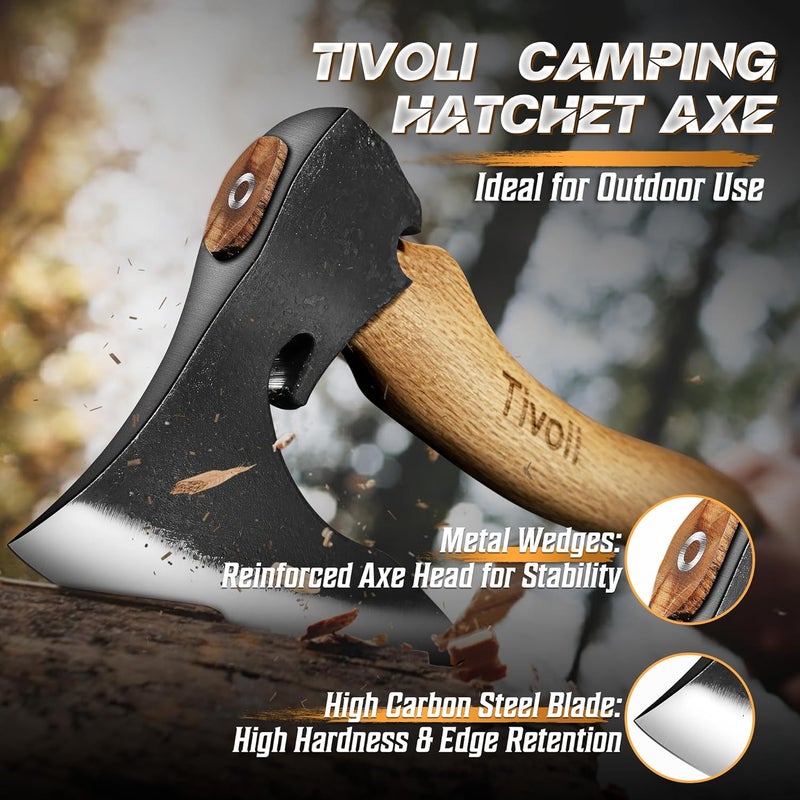 Tivoli Camping Hatchet Axe with Sheath – 16.5" High Carbon Steel Axe with Beech Wood Handle – Bushcraft Hatchet & Wood Splitting Axes for Gardening, Carving, Outdoor Adventures – Gift for Men - Image 2